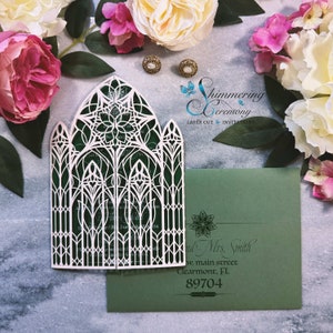 Cathedral wedding invitation laser cut church window invites traditional marriage announcement