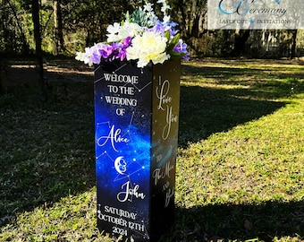 Pop-Up Flower Box Willkommensschild mit Galaxy Print UV gedrucktes Hochzeitsdekor