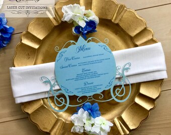 Assepoester wagen geïnspireerd laser gesneden lader menukaart prinses aangepast tafel decor