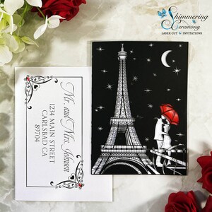 Invitación de boda de la Torre Eiffel de París compromiso corte láser invitar romance ciudad del amor elegante