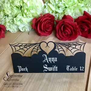 Spider web place cards laser cut name escort tags halloween gothic table setting spooky printed