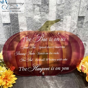 Pumpkin Acrylic Sign Bar Menu Wedding decor Fall Autumn Cocktail Sign