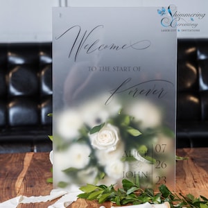 Modern Century Wedding Welcome Sign Personalized UV Printed Frosted Clean Classic