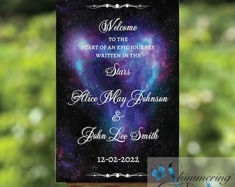 Galaxy Heart Acrylic Wedding Welcome Sign Personalized UV Printed