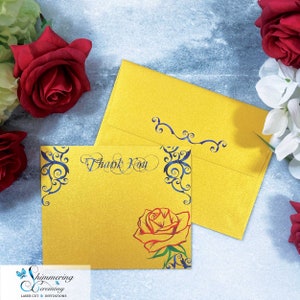 Beauty Rose Thank You Cards Bedrukte schoonheid en het beest Bruiloft Dankbaarheid Party kaart sweet sixteen