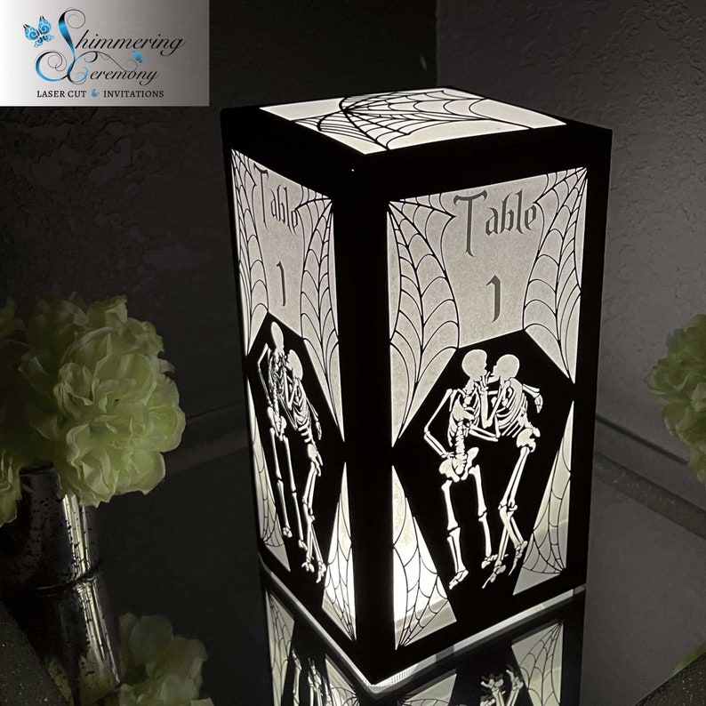 Coffin Table Number Lantern Centerpiece Laser Cut Skeletons Lantern halloween inspired image 1