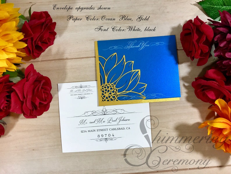 Sunflower rustic laser cut thank you card wedding birthday party flower gratitude