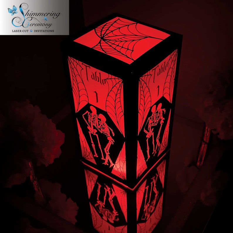 Coffin Table Number Lantern Centerpiece Laser Cut Skeletons Lantern halloween inspired image 5