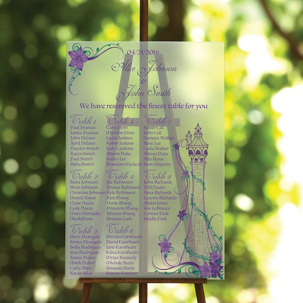 Tangled Tower acrylic seating chart wedding sign personalized seating plan event decor