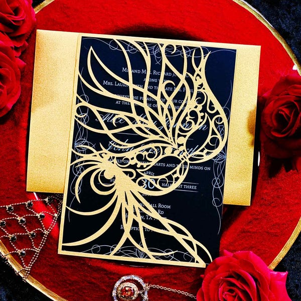 Laser Cut Masquerade Mask Invitation: Mardi Gras, Wedding, Sweet Sixteen