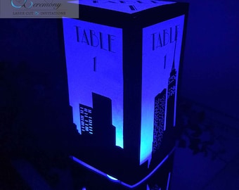 Centro de mesa con número de la ciudad de Nueva York, linterna de papel cortada a láser, luminaria