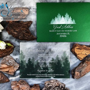ForestWedding Invitation Pine Trees frosted acrylic in the mist invitation outdoor rustic woodland enchanted invite