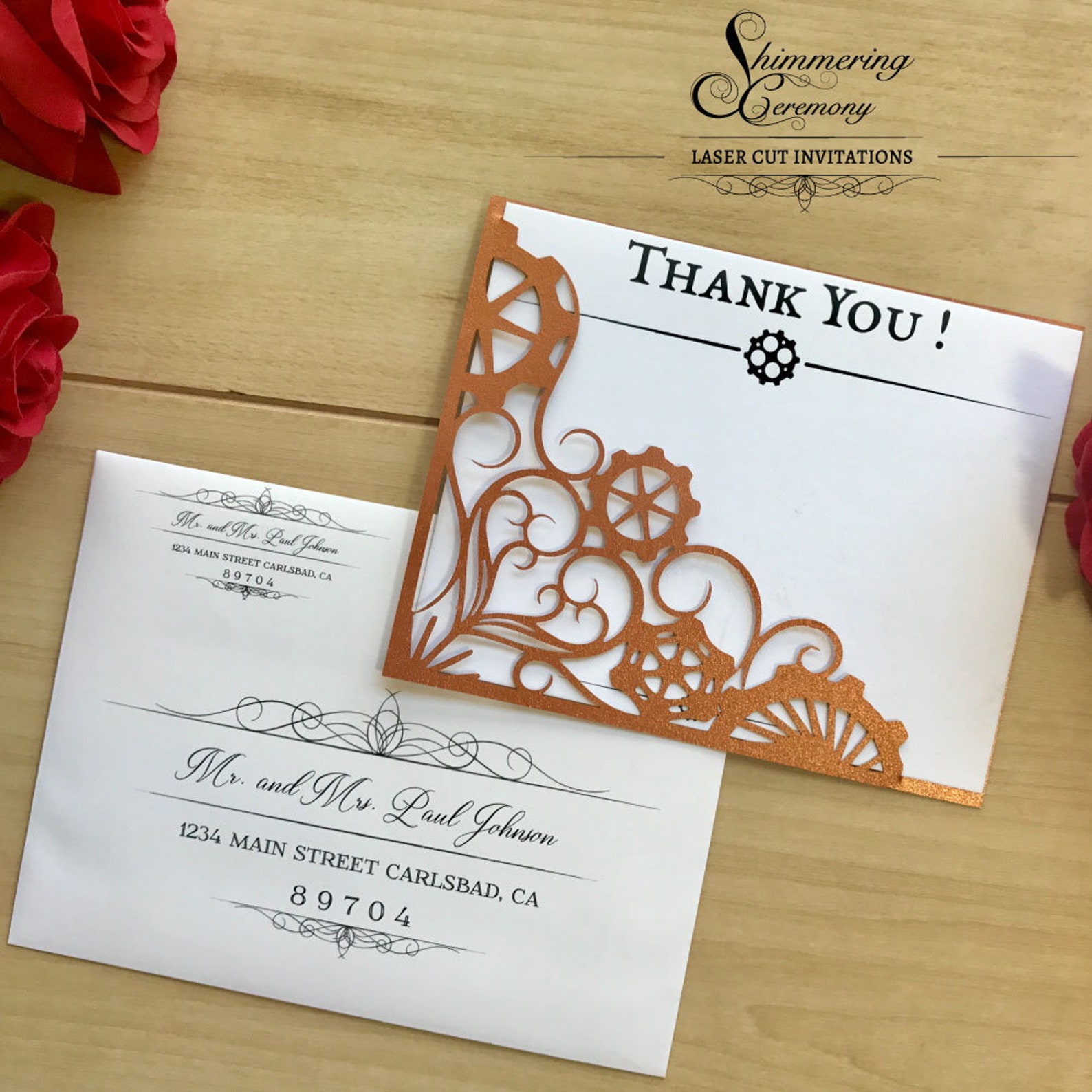 Steampunk Laser Cut Thank You Card Industrial Gears Party to a Etsy