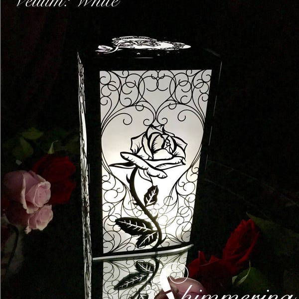 Beauty and the Beast Rose Centerpiece Large Laser Cut Paper Lantern Luminary