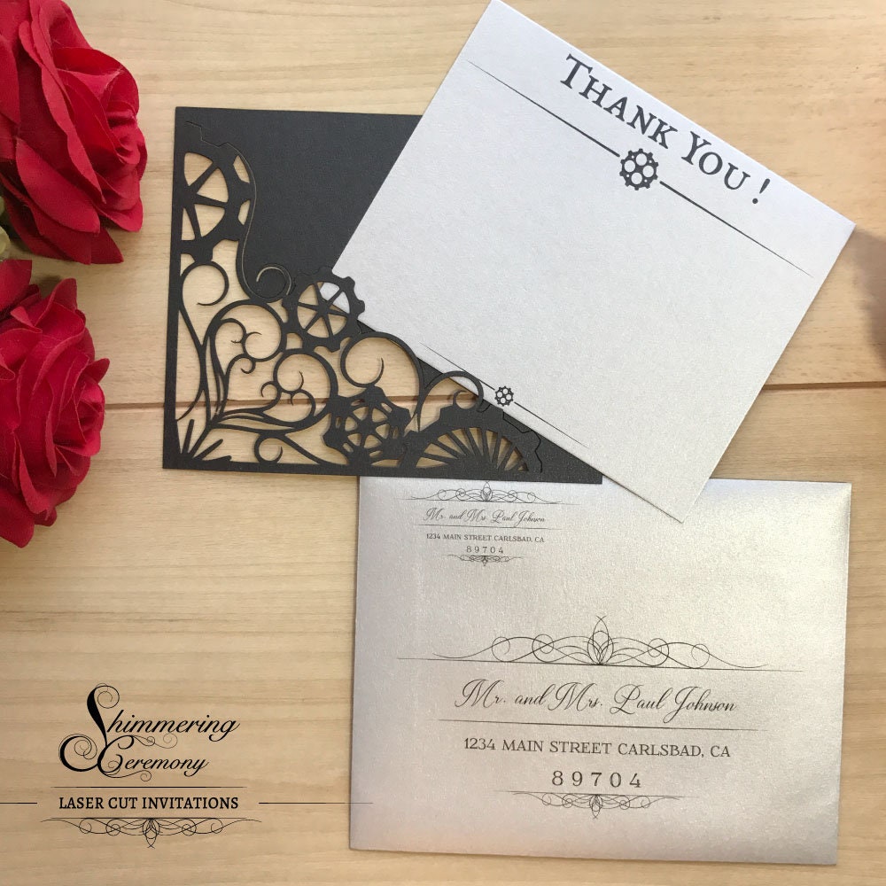 Steampunk Laser Cut Thank You Card Industrial Gears Party to a Etsy