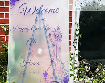 Tangled Tower Acrylic Wedding Welcome Sign Personalized UV Printed