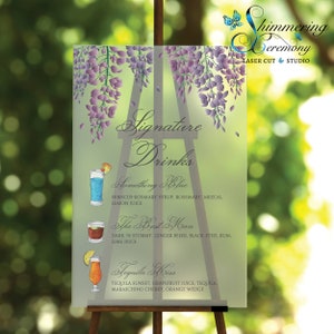 Muestra de acrílico del menú de la barra de Wisteria Exhibición personalizada de los cócteles de la firma impresa UV