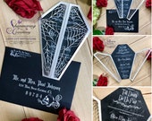 coffin gatefold laser cut wedding invitation shaped gothic invite spider webs halloween skeleton party