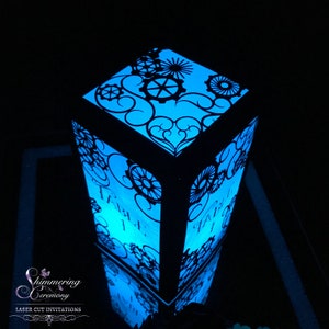 Steampunk Table Number Lantern Laser Cut Gears Centerpiece Victorian Wedding Luminary image 5