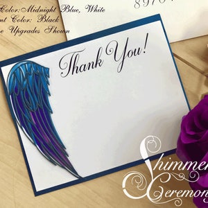 Angel wing laser cut thank you cards for special event or wedding customizable