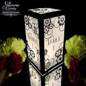 Steampunk Table Number Lantern Laser Cut Gears Centerpiece Victorian Wedding Luminary image 1