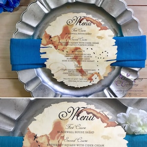 Mapa del tesoro de los piratas cortador láser cargador tarjeta de menú Piratas del Caribe temática fiesta lugar de boda