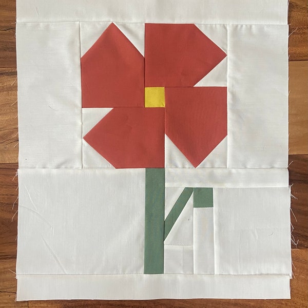 Poppy Quilt Block Guide - Digital PDF - Traditional Piecing Guide and FPP Pattern - Alaskan Wildflower