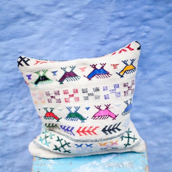 MOROCCAN KILIM PILLOW | Square Handmade Pillow from Vintage Moroccan Kilim Carpet |13.5x13.5