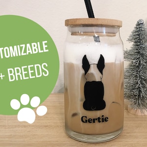Custom Dog Breed Can Glass with Bamboo Lid and Straw | 16oz Iced Coffee Beer Soda Pet Name Boston Terrier