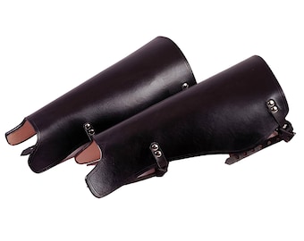Medieval Leather Greaves Pair - LARP/SCA Shin Armor - Handmade Knight Leg Armor - Renaissance Costume - USA Made