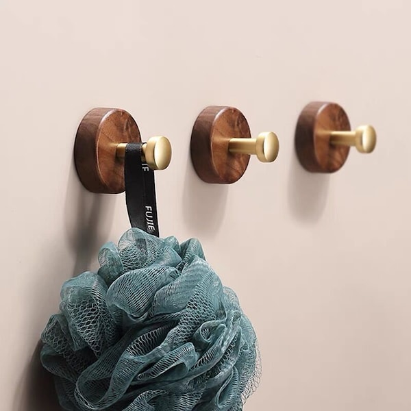 Nordic Hook Black Walnut Beech Brass Coat Hook Single Hook Bathroom Wall Solid Wood Decorative Hook