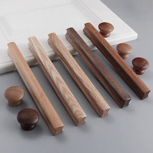 Solid Wood Door Pull Handle Walnut Wardrobe Bedside Table Drawer Wooden Pull Handle Cabinet Log Long Pull Handle