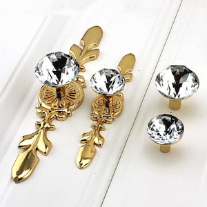 Gold Crystal Knob Glass Knob Drawer Knob Dresser Knob Furniture Hardware