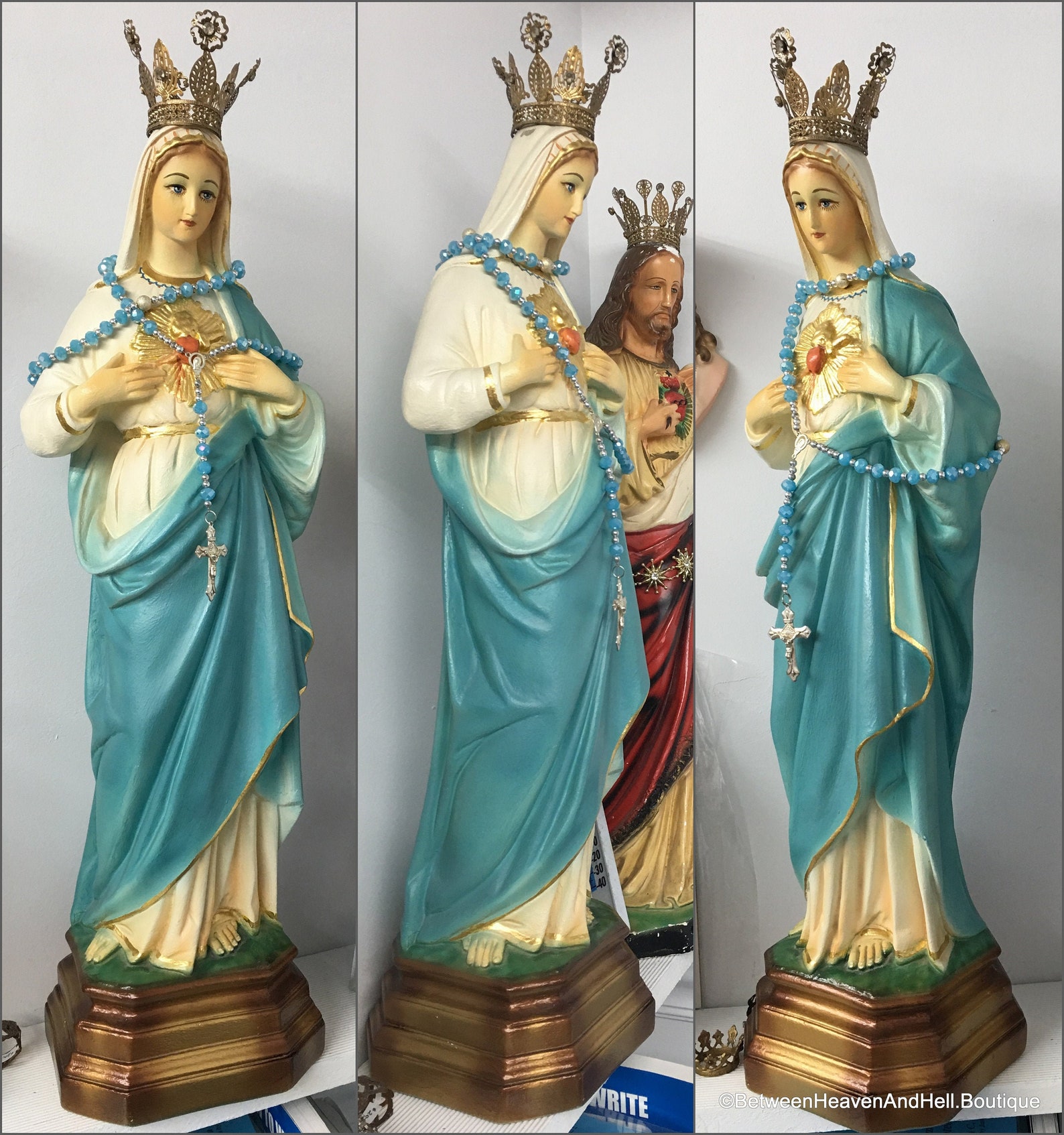 Large Mary Queen of Heaven Statue with Metal Jeweled Crown | Etsy