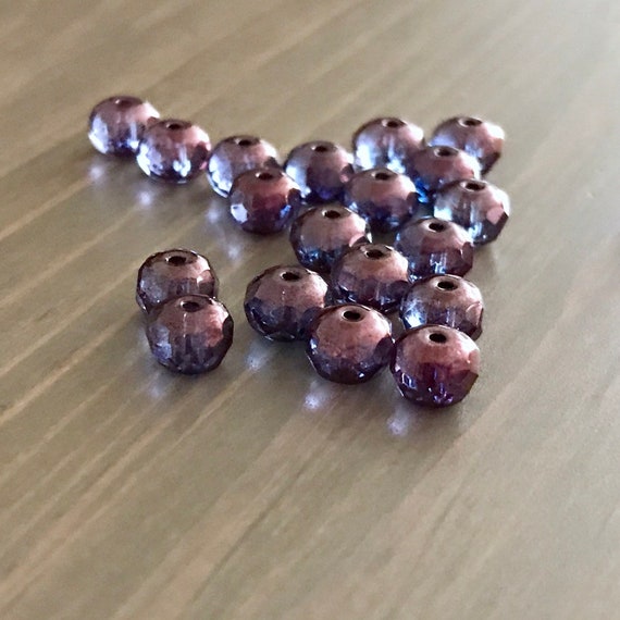 Czech Glass Beads Barrel 9mm x 6mm Purple Lilac x 20
