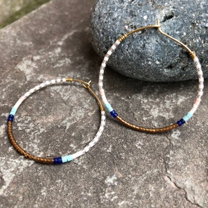 Hoop Earrings, Beaded Hoop Earrings, Boho Beaded Earrings, Bohemian Hoop Earrings, Mothers Day Gift