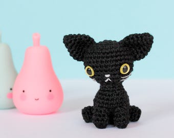 Black cat plush, Crochet amigurumi cat, Mini crochet plush cat, Tiny crochet cat, Mini amigurumi crochet animals, Cute plush animals