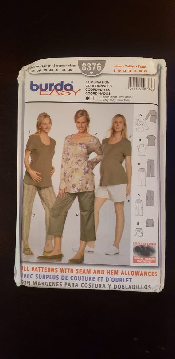 Burda Sewing Pattern 8376 Maternity Misses Size 820 Easy Etsy