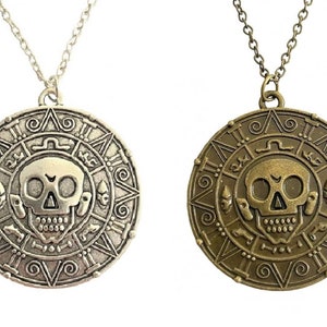 Aztec Coin Skull Sun Necklace Inspired by Pirates of the Caribbean Movie Fantasy Medallion Fancy Dress Pendant Chain Gift for Men&#39;s Women
