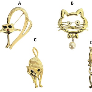 Cat Brooch Pin Gold Tone Antique Vintage Style Dress Kitten Broach Badge Animal Jewellery Jewelry Gift for Her Women Girls Ladies