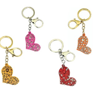 Heart Keychain, Heart Key Ring, Heart Love Key Holder, Crystal Diamante Rhinestone Heart Keyring Charm Purse Bag Key Ring Chain Gift for Her