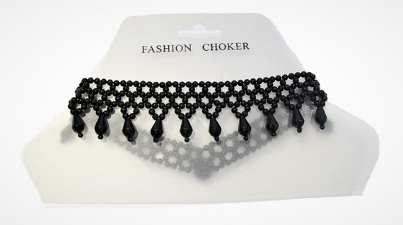 Collana Girocollo Gotica In Pizzo Nero Con Perline E Strass: Choker Vuoto Per Donna