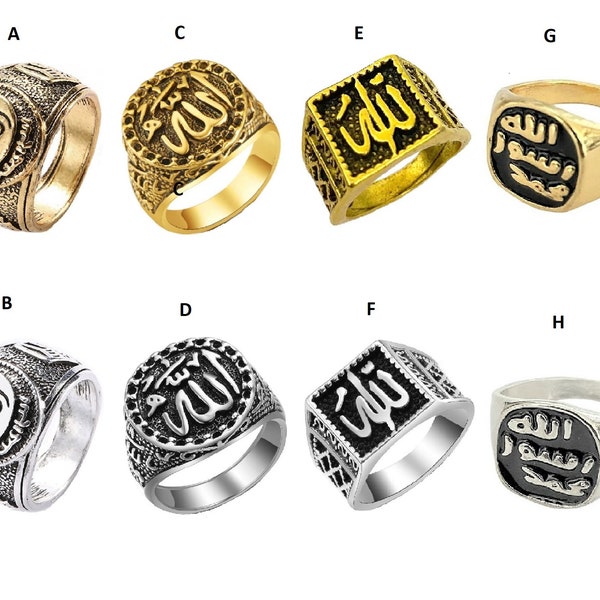 Allah Rasool Muhammad Finger Ring Arabic Islamic Religious Muslim Eid Gift Dress Vintage Style Accessories for Men Gents Dad Father, Size 10