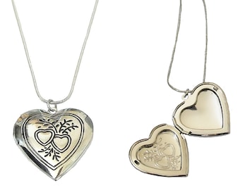 Heart Photo Locket Necklace • Silver Picture Holder Oval Pendant, Valentine Birthday Gift for Her Women Girls Girlfriend Wife