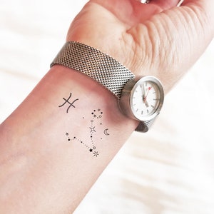 Tiny Pisces - Zodiac Sign - Temporary tattoo (Set of 2)