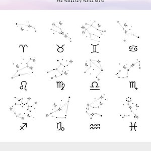 Mały zestaw znaków zodiaku - tatuaż tymczasowy (zestaw 2 lub 12 sztuk)
