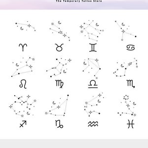 Little Zodiac Sign Set - Temporary tattoo (Set of 2 or 12)