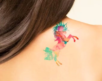 Unicorn watercolor - Temporary tattoo