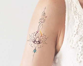 Lotus Unalome - Bohemian Temporary Tattoo - Pack of 4