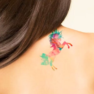 Unicornio acuarela Temporary tattoo imagen 1